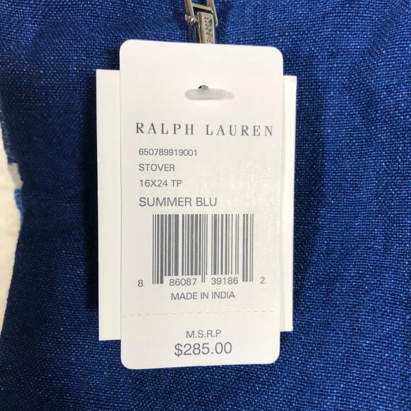 Ralph Lauren Stover Linen Throw Pillow Cover Only Journey Summer Blue 16x24 New - Picture 3 of 5